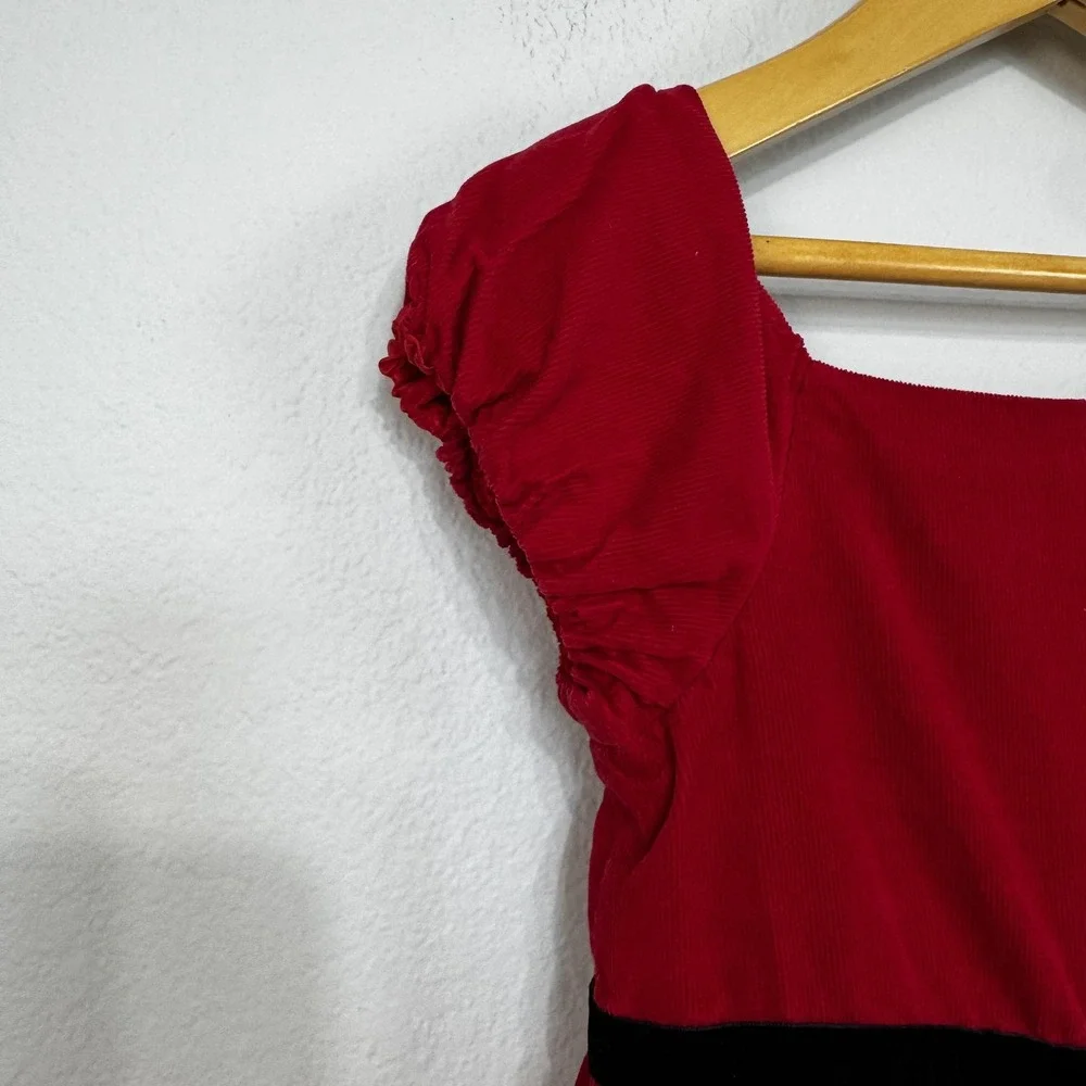 Ralph Lauren Dress Girls‎ 6 Red Corduroy Velvet Waist Puff Sleeve Lined Holiday